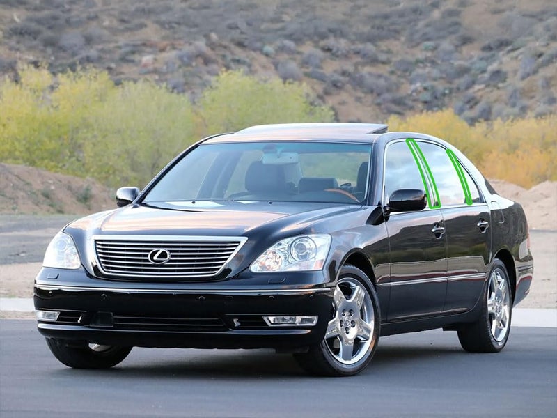 Rvinyl أطقم تريم نوافذ مسبقة القطع من Rvinyl بلون أسود لامع متوافقة مع لكزس LS 2001-2006 - مع خلفيات لاصقة - Image 2
